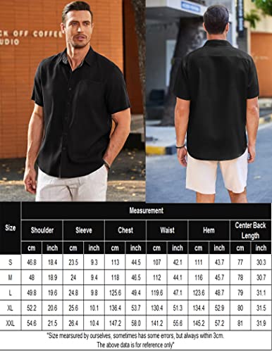 Coofandy Men's Vacation Shirts Casual Button Down Shirts Short Sleeve Beach Linen Shirts Black #TOP5