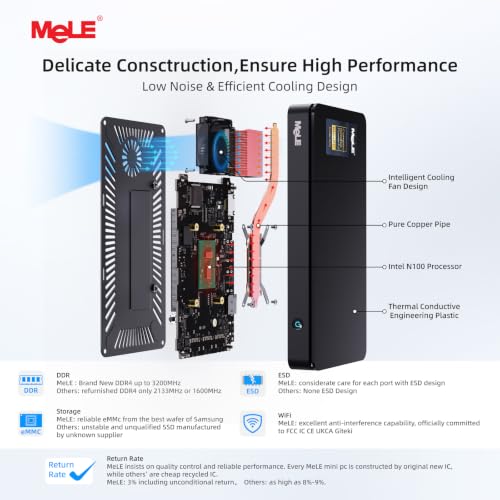 Image of MeLE Mini PC Overclock 4C, N100 16GB DDR4 512GB SSD Windows 11 Pro, 4K Triple Display /USB-C /HDMI /USB3.2 /WiFi /BT /Ethernet Micro Desktop Computer on Business Home Office Linux Portable PC