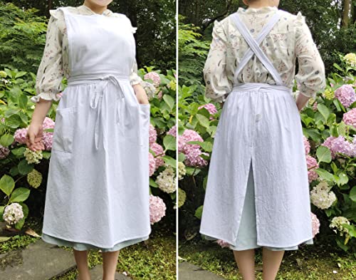 Cute Retro Cotton Linen X-Back Aprons Home Kitchen Garden Art Painting Pinafore Florist Shop Overalls (White, 39L) #TOP5