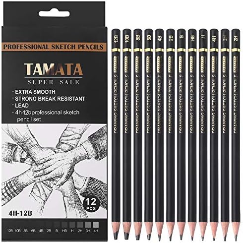 RVOGJP TAMATA Professional Drawing Sketching Pencil Set - 12 Pieces Art Drawing Graphite Pencils(12B - 4H), Ideal for Drawing Art, Sketching, Shading, for Beginners & Pro Artists
