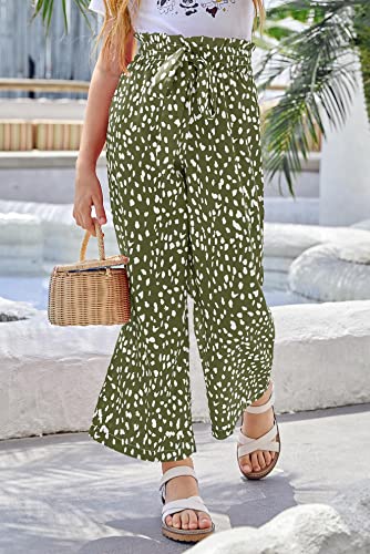 Image of SySea Girls Wide Leg Pants Kids Cute Print High Waisted Loose Fit Comfy Belted Lounge Trousers with Pockets
