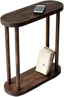 Oval Solid Wood Narrow Side Table, Slim End Table, Small Coffee Table (Dark Walnut, Medium)