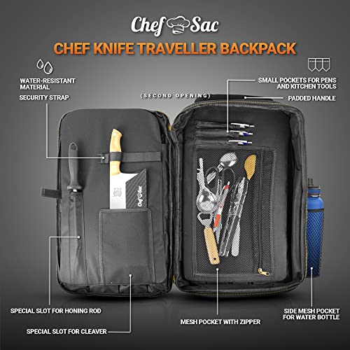 Chef Knife Bag | Traveller Chef Backpack | Water-Resistant Material | 21+ Pockets For Knives & Kitchen Utensils | Dedicated Pocket For Laptop & Notebook | Culinary Gifts For Chefs & Culinary Enthusiasts (Black) #TOP2