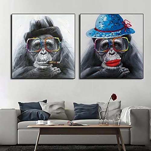 Toile peinture animal gorille lunettes affiche d'art moderne 40x40