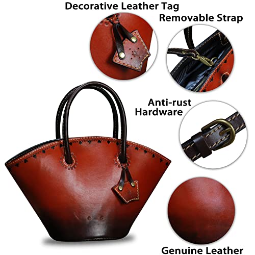 Genuine Leather Small Handbag Satchel For Women Handmade Retro Crossbody Bag Little Purses For Ladies (Red) #TOP5