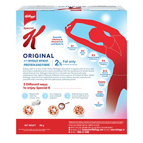 Image of Kellogg's Special K Original 290g with Whole Wheat | Only 2% Fat, Source of Protein & Fibre | Naturally Low Fat | Naturally Cholesterol Free | Ready To Eat Breakfast Cereal