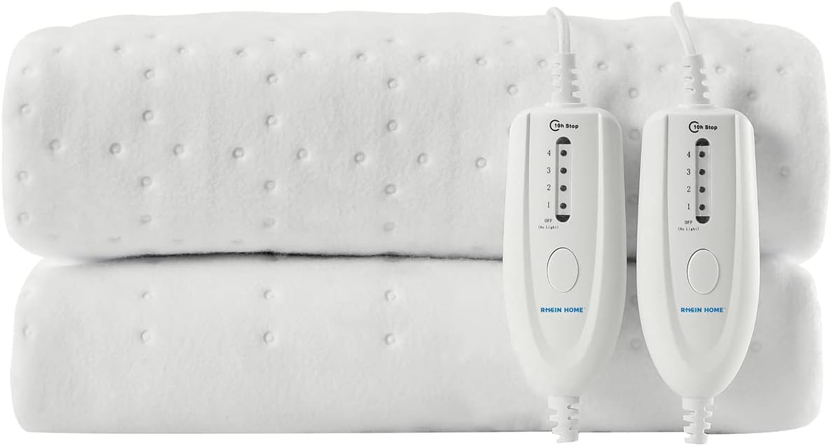 RHEIN HOME Double Size Dual Control Electric Blanket Fitted Heated