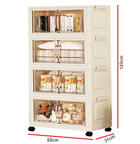 Image of House of Quirk Plastic 4-Layer Storage Cabinet with Wheels, Rolling Organizer for Home, Living Room, and Office - Durable, Space-Saving Solution for Sundries, Toys, and Essentials (55cm, Cream)
