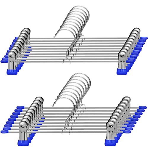 Hosenbügel, 24 Stück Rock-Kleiderbügel, strapazierfähige Hosenbügel mit Clip, 360 Grad robuste Clip-Kleiderbügel, Hosenbügel für Rock, Hosen, Jeans, verstellbarer Metallgriff, platzsparend, blau Cover
