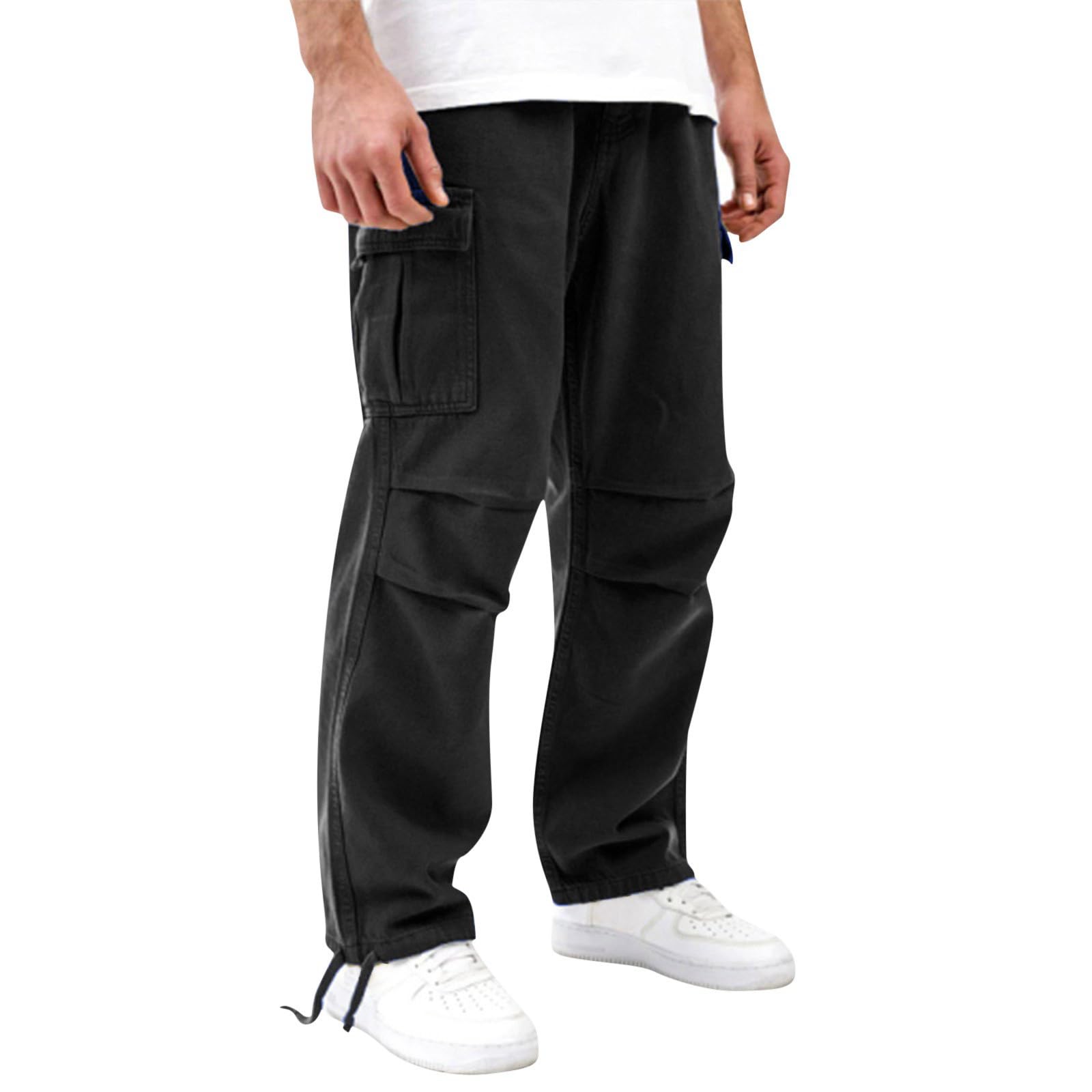 NNGOTDMens Cargo Pants Casual Joggers Athletic Pants Cotton Loose Straight Sweatpants Big and Tall Cargo Pants for Men Chinos Trousers Men Jogging Bottom Work Shorts Mens Slacks Casual Black