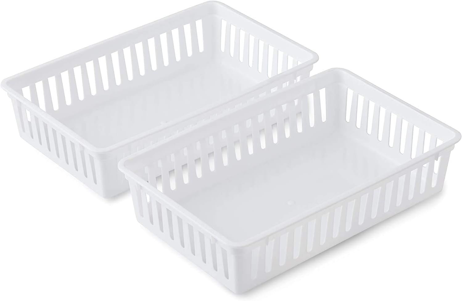 Tribello Plastic Bin Baskets for Organizing, White Storage Tray, Rectangle 9 x 6 x 2 - Pack of 4 - Made in USA