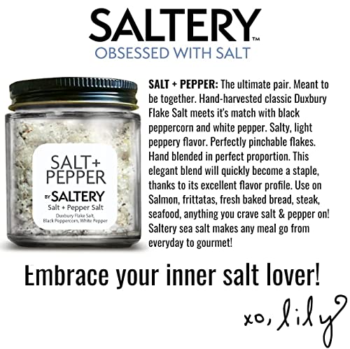 Saltery - Sea Salt Flakes, Sourced & Handcrafted In Massachusetts, All Natural With No Additives, Ideal For Cooking, Baking, Seasoning & More (Salt+Pepper) #TOP1