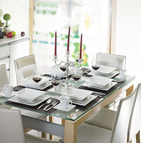 MALACASA, Serie Monica - Vajilla de porcelana (60 piezas, 12 platillos, 12 platos para tartas, 12 platos hondos y 12… - Imagen 4