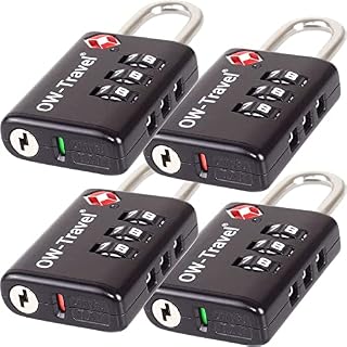 TSA Approved Luggage Locks Suitcase Locks with Indicator Open Alert (4 Pack) OW-Travel 3 Digit Security Padlock Combination Padlocks Code Lock for Zipper Luggage Bag Case Backpack Gym Locker (Black)