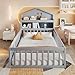 Kinderbett Bodenbett Einzelbett 90x200 mit Stauraum Kopfteil&Tafel, Montessori Bett mit Schutzgitter&Tür, Hausbett Holzbett Jugendbett Bettgestell mit Lattenrost, Ohne Matratze (Grau, 90 x 200 cm)