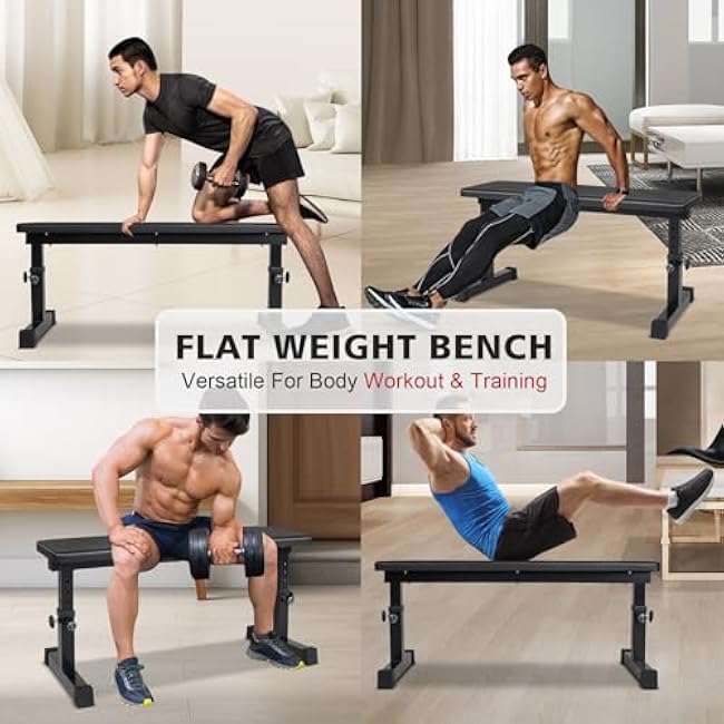 MIUDGIG Flat Weight Bench, Adjustable Height Strength Training Bench, Heavy Duty Workout Bench for Home Gym, Multifunctional Exercise Bench Press for Full Body Exercises & Fitness, Home/Gym Easy Assembly