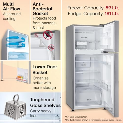 Image of LG 240 L 3 Star Frost-Free Smart Inverter Double Door Refrigerator (GL-S292RDSX, Dazzle Steel, Convertible & Multi Air Flow Cooling)