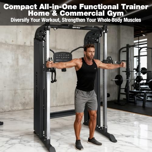 Image of Commercial Functional Trainer Cable Machine, Multifunctional Cable Crossover Exercise Machine, All in One Home Gym System, Workout Weight Machine for Strength Training, Compact Fitness Equipment Set
