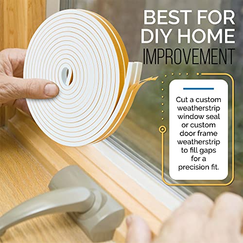 High Density Foam Weather Stripping Door Seal Strip Insulation Tape Roll For Insulating Door Frame, Window, Air Conditioner | Self Adhesive Sealing Weatherstrip (White, 1 In X 1/2 In X 18 Ft) #TOP5