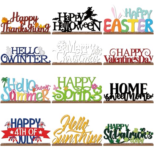 12 Pcs Interchangeable Holiday Wooden Signs