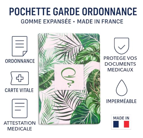 nemau - Medizinische Dokumententasche aus expandiertem Gummi – Wasserfeste Aufbewahrung für Rezepte, Krankenkassenkarte, Behandlungsunterlagen und Versicherungskarte – Modell Tropical Grün