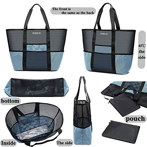 5 Piece Set Family Outing Mesh Beach Bags And Totes For Women Waterproof Sandproof, Beach Drawstring Backpack For Men,Extra Large 33L/200Lbs Durable Toys Tote Bag For Beach, Picnic #TOP2