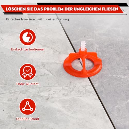 Fliesen Nivelliersystem 2mm Set, 300 Stück Gewindelaschen und 100 Stück Zughauben, Fliesen Werkzeug Fliesenverlegehilfe für professionelle Keramikfliesen und Stein DIY Installation