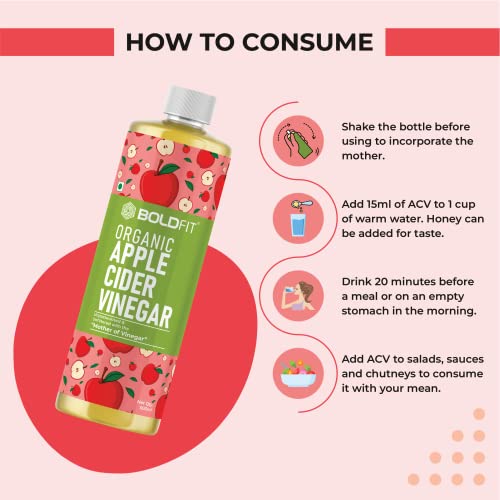 Boldfit Organic Apple Cider Vinegar with Mother Vinegar 500ml - ACV Apple Cider Vinegar Organic Raw from Himalaya - 500ml - Image 4