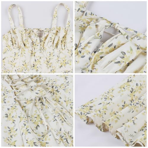 Image of IBTOM CASTLE Women Corset Dress Sleeveless Spaghetti Straps Casual Dresses Boho Slit Lace Up Flowy Midi Bustier Sundress