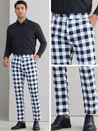 Plaid Golf Pants for Men's Regular Fit Color Block Tartaned Pattern Checked Dress Trousers4