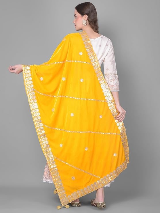 Women's Striped Gota Patti Work Velvet Fancy Dupatta Chunni,Dupatta, Stole2