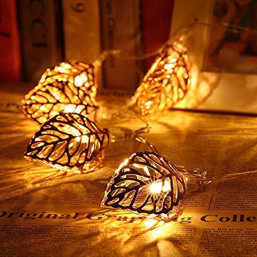 Image of Xenith 14 LED Decorative Leaf Shape Golden Metal String Lights Fairy Lights Decorative Lights for Diwali Christmas Home Marriage Festivals Indoor Outdoor Decoration Lighting (Warm White, 3.5 Meter)