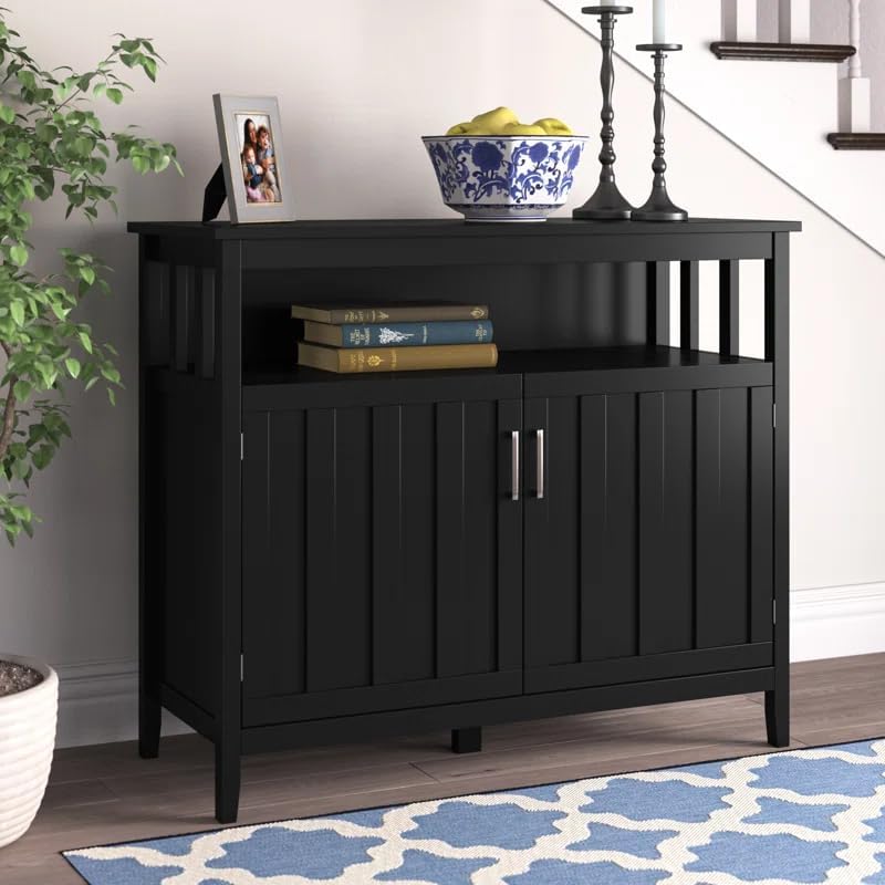 WOOD WHEEL Cabinet with Storage, Freestanding Kitchen Cabinet with Adjustable Shelf, Side Buffet Table for Storage, 100 x 40 x 80 cm-image-12