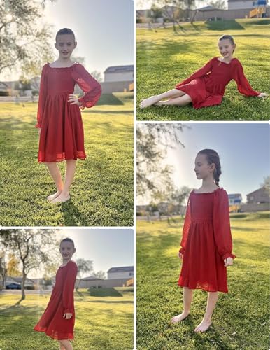 Image of Arshiner Girl Tulle Dress Winter Long Sleeve Teen Girls Party Casual Dresses 5-14Y