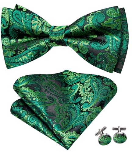 Image of Hi-Tie Bow Ties for Men Pre-Tied Pocket Square with Cufflinks Mens Bowtie Sets for Wedding Formal Party