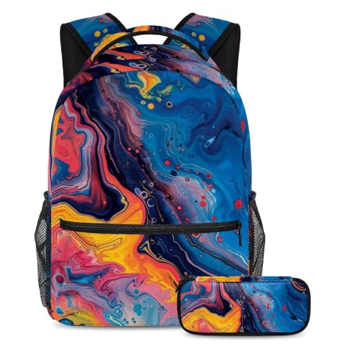 Sac à dos rivière abstraite colorée avec trousse école primaire pour garçon et fille