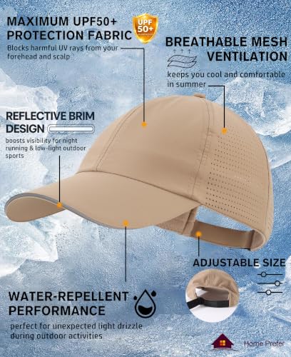 Image of Home Prefer Reflective Water Repellent Quick Dry Airy UPF50+ Sun Hat for Men Women Outdoor Sports Baseball Caps Unisex