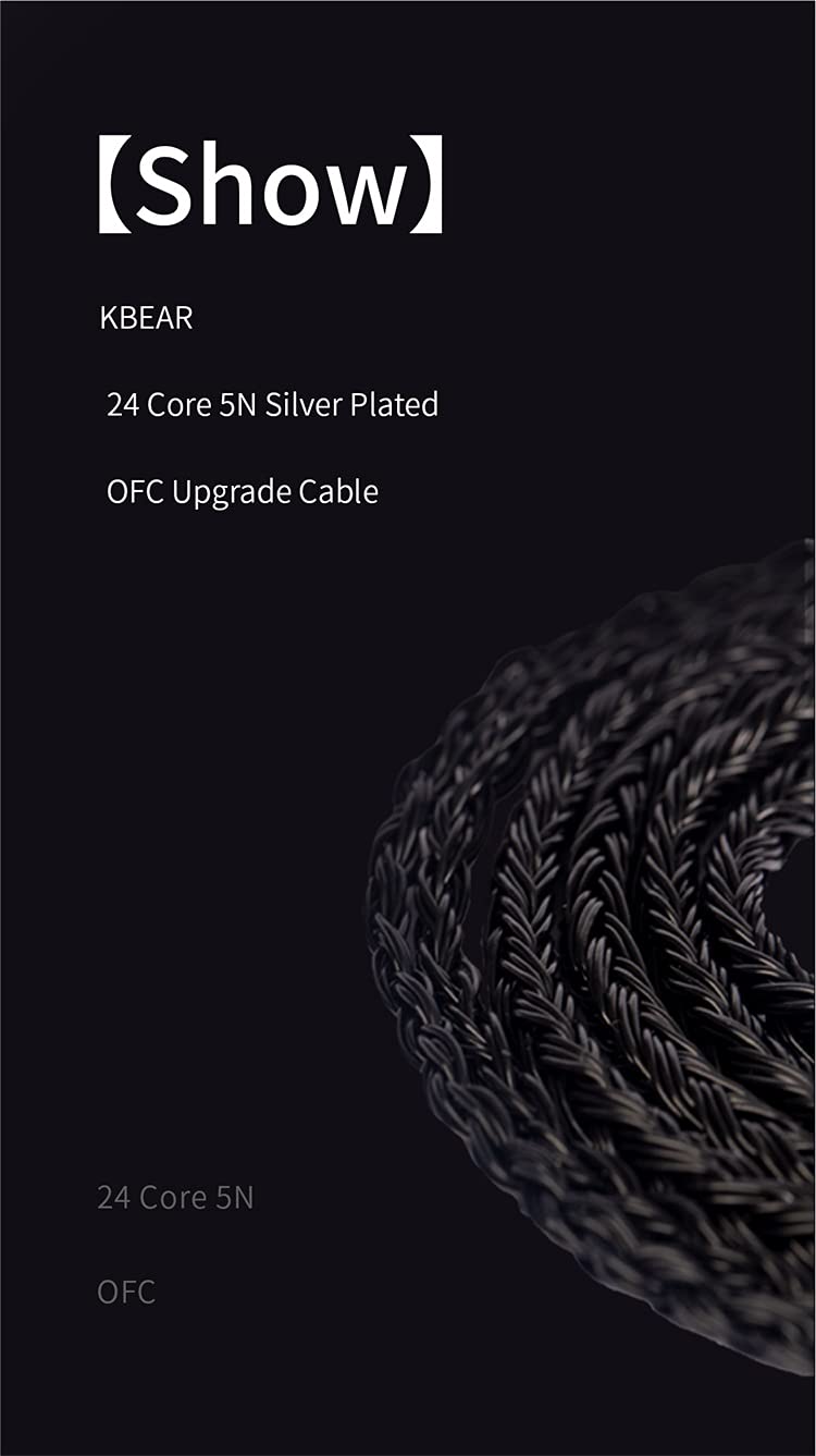 Keephifi 24 Core MMCX Earphone Cable - KBEAR [Show] Upgrade Cable, 5N OFC Silver Plated, 120cm, Compatible with DM7 T3 T2 FH5 FH9 FA9 I3 FH5S (MMCX, Black)