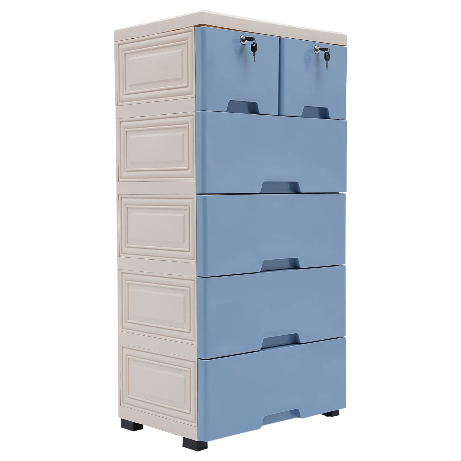 Plastic Drawers Storage Cart Mobile Cabinet with Casters, 5 Drawer Stackable Vertical Clothes Storage Tower Tall Chest Closet, Large Containers Organizer Unit (14