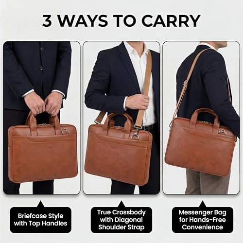 Image of EXIM Prime Laptop Bag for Men Office Use| Office Bag for Men| Vegan Leather Laptop Messenger Bag| Fits Up to 15.6 Inch Laptop| Business Briefcase with Handle and Shoulder Strap