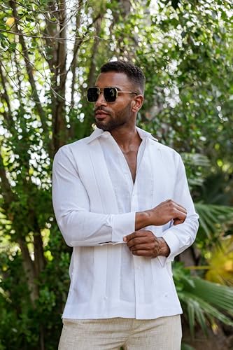 Mojito Men’s 100% Linen Wedding Shirt – Framed Pleat Guayabera Chacabana with French Cuffs3