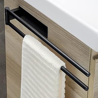 Gsocel Towel Holder Double Matt Stainless Steel Towel Rail No Drilling Self-Adhesive Towel Holder Swivelling 2 Arms Bath Towel Holder Wall Mounted for Bathroom and Kitchen Black 40 cm