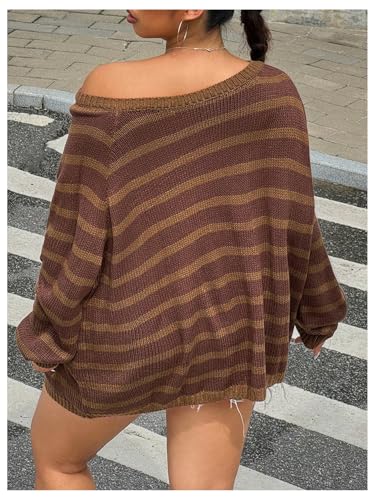 Floerns Women's Plus Size Striped Long Sleeve Sweaters Scoop Neck Knit Oversized Pullover Top4