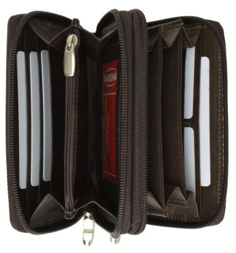 MARSHAL Double Zip Around Leather Wallet Organizer with Id Window