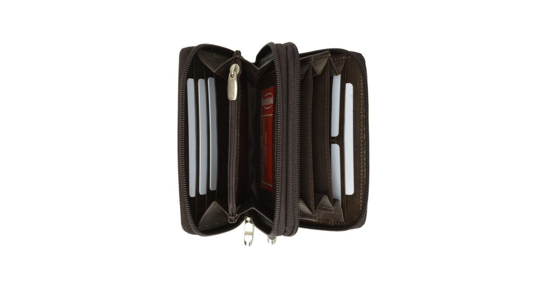 Wallet double compartment bag／black Luxury Black Men's Leather Wallet Double Zipper Long Clutch