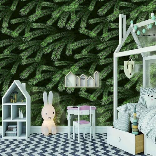 Fond d’écran chambre vert pin 3D pour masquer mur abîmé - 4