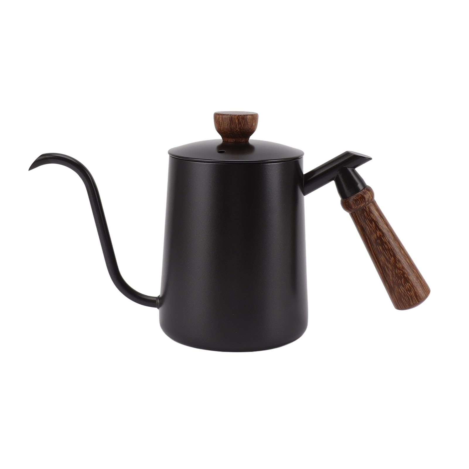 Kettle, 600ML Wood Handle Coffee Kettle Long Spout Stainless Steel Tea Kettle Pour Over Coffee Kettle for Office Hotel (Black)
