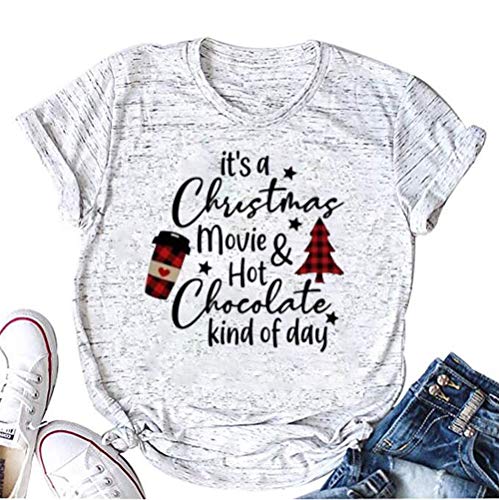 Its a Christmas Movie and Hot Chocolate T Shirt Women's Letters Print Holiday Graphic Tees Tops