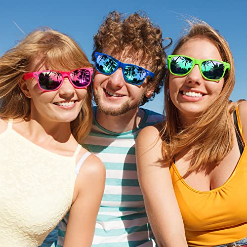 SUNOVELTIES 12/24 Pack Neon Party Sunglasses Mirrored/Jelly Lens Bulk Glasses Horn Rimmed Eyewear for Men Women2