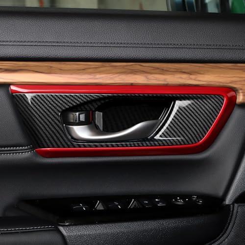 Image of Car Inner Door Bowl Decals for Honda CRV 2017 2018 2019 2020 2021 2022 Accessories CR-V ABS Carbon Fiber Interior Stickers, Red